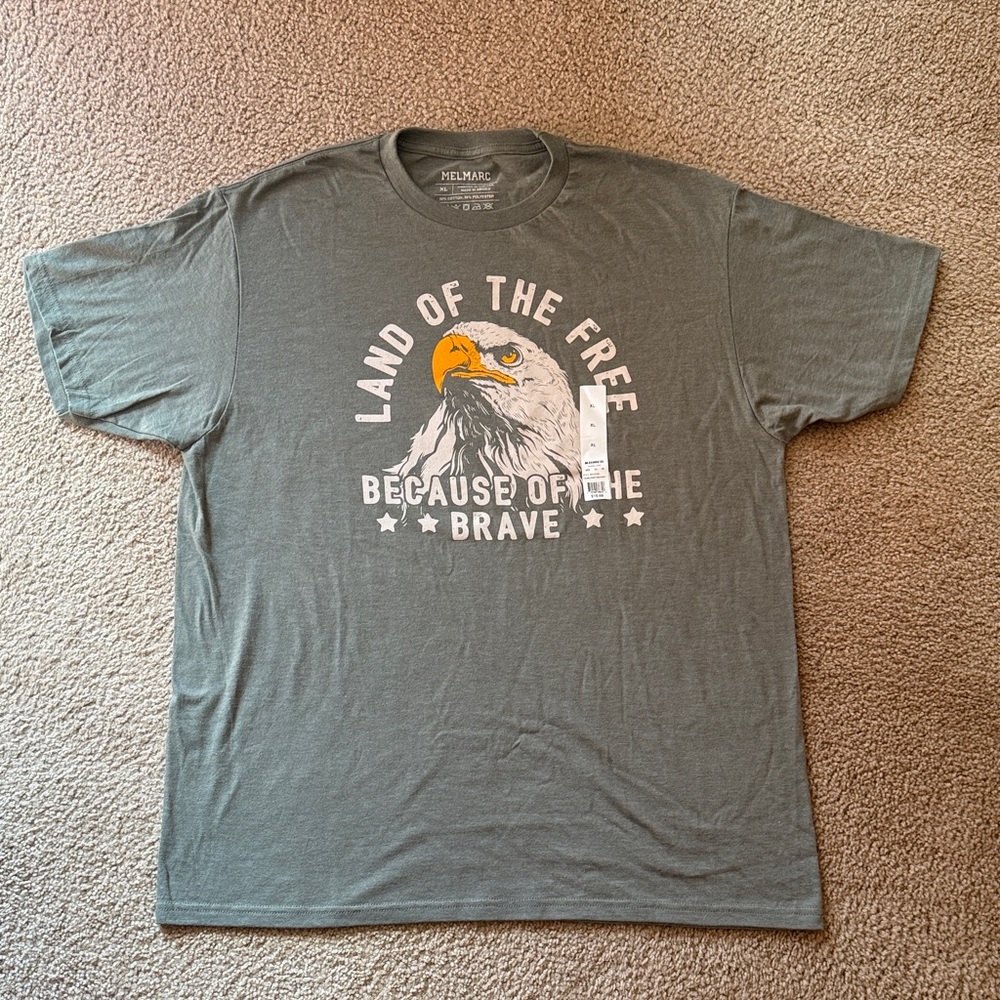 Land Of Free Because of Brave Patriotic Eagle Graphic Tee in Olive Men’s XL